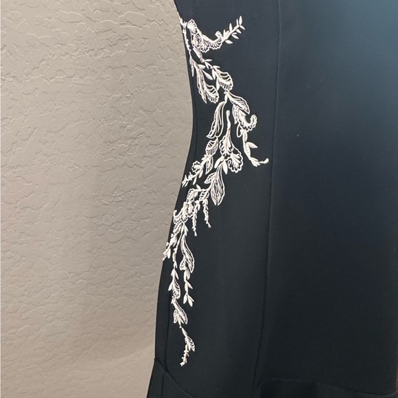 White House Black Market Strapless Black Dress with White Embroidery - Picture 3 of 5